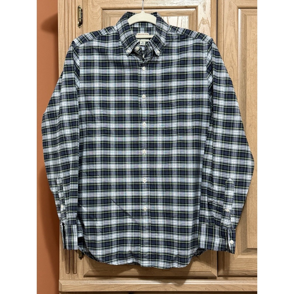 J.CREW Classic Fit American Pima Cotton Oxford Blue Plaid Dress Shirt Size XS